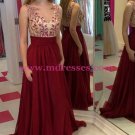 A-Line Illusion Neckline Burgundy Lace and Chiffon Prom Dresses Party Evening Gowns 308 A-Line Illusion Neckline Burgundy Lace and Chiffon Prom Dresses Party Evening Gowns 308