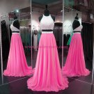 Long Pink Two Pieces Beaded Sequins Chiffon Prom Dresses Party Evening Gowns 311 Long Pink Two Pieces Beaded Sequins Chiffon Prom Dresses Party Evening Gowns 311