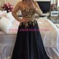 A-Line Gold Lace Appliques Long Sleeves Prom Dresses Party Evening Gowns 314