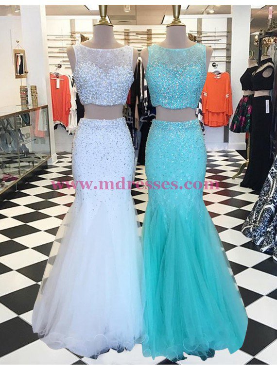 Two Pieces Mermaid Beaded Prom Dresses Party Evening Gowns 317
