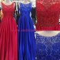 A-Line Lace and Satin Long Prom Dresses Party Evening Gowns 318