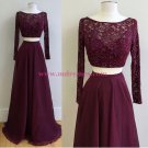 Two Pieces Long Sleeves Lace Chiffon Prom Dresses Party Evening Gowns 324 Two Pieces Long Sleeves Lace Chiffon Prom Dresses Party Evening Gowns 324