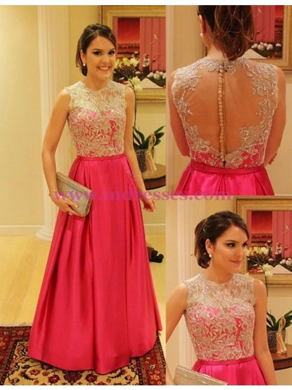 A-Line Jewel Neckline Prom Dresses Party Evening Gowns 330