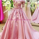 A-Line Off-the-Shoulder Short Sleeve Long Pink Prom Dresses Party Evening Gowns 331