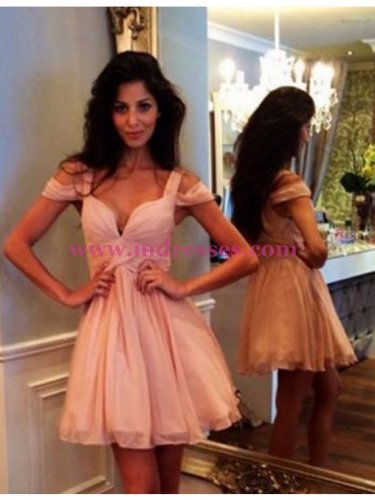 Short Pink Off-the-Shoulder Homecoming Cocktail Prom Dresses 334