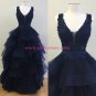 Long Navy V-Neck Lace Prom Dresses Party Evening Gowns 338