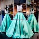 A-Line Two Pieces Keyhole Back Beaded Lace Satin Prom Dresses Party Evening Gowns 345 A-Line Two Pieces Keyhole Back Beaded Lace Satin Prom Dresses Party Evening Gowns 345