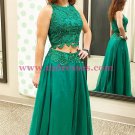 Long Green Two Pieces Lace Prom Dresses Party Evening Gowns 347