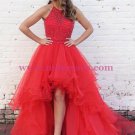 High Low Beaded Red Prom Dresses Party Evening Gowns 349