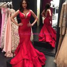 Sexy Mermaid Long Red Prom Dresses Party Evening Gowns 351