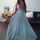 A-Line V-Neck Lace Long Prom Dresses Party Evening Gowns 353