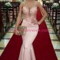 Long Pink Illusion Neckline Lace Mermaid Prom Dresses Party Evening Gowns 361