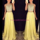 Beaded Two Pieces Yellow Prom Dresses Party Evening Gowns 363
