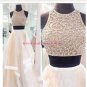 Two Pieces Beaded Sequins Prom Dresses Party Evening Gowns 364