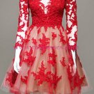Long Sleeves Lace Red Short Homecoming Cocktail Prom Dresses 366