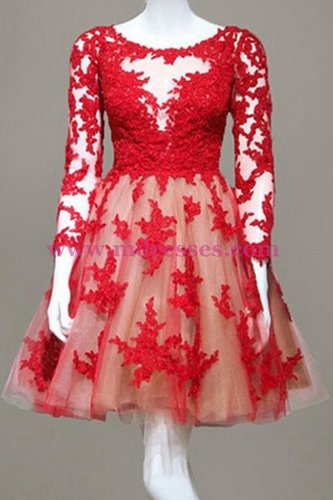 Long Sleeves Lace Red Short Homecoming Cocktail Prom Dresses 366