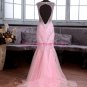 Long Pink Beaded Mermaid Lace Tulle Prom Dresses Party Evening Gowns 370