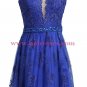 A-Line Long Blue Beaded Lace Prom Dresses Party Evening Gowns 372