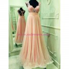 Lace and Tulle Illusion Bodice Long Prom Dresses Party Evening Gowns 376