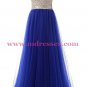 A-Line Long Blue Beaded Sequins Tulle Prom Dresses Party Evening Gowns 381