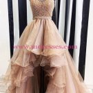 Beaded Halter High Low Prom Dresses Party Evening Gowns 382