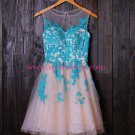 Short Illusion Neckline Blue Lace Appliques Homecoming Cocktail Prom Dresses 385 Short Illusion Neckline Blue Lace Appliques Homecoming Cocktail Prom Dresses 385