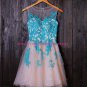 Short Illusion Neckline Blue Lace Appliques Homecoming Cocktail Prom Dresses 385