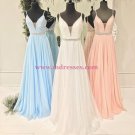 A-Line V-Neck Spaghetti Straps Long Prom Dresses Party Evening Gowns 389