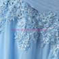 Long Blue Chiffon Illusion Bodice Lace Prom Dresses Party Evening Gowns 393