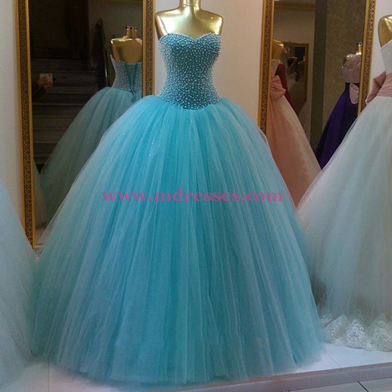 Beaded Tulle Ball Gown Prom Dresses Party Evening Gowns 396