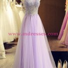 A-Line Beaded Lilac Tulle Prom Dresses Party Evening Gowns 407