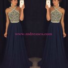 A-Line Beaded Long Navy Chiffon Prom Dresses Party Evening Gowns 410 A-Line Beaded Long Navy Chiffon Prom Dresses Party Evening Gowns 410