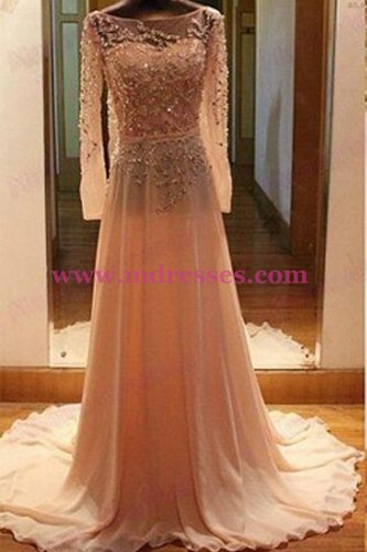 A-Line Long Sleeves Beaded Backless Prom Dresses Party Evening Gowns 411
