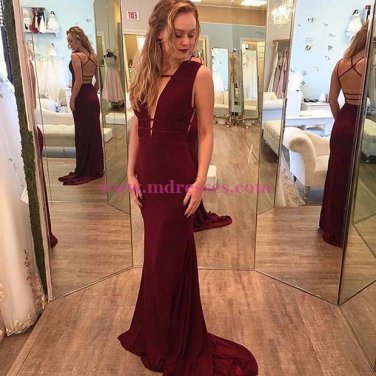 Sexy Long Burgundy Chiffon Prom Dresses Party Evening Gowns 412