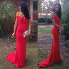 Long Red Mermaid Off-the-Shoulder Prom Dresses Party Evening Gowns 418