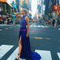 Sexy Beaded Blue Long Prom Dresses Party Evening Gowns with Slit 432