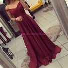 A-Line Off-the-Shoulder Long Burgundy Prom Dresses Party Evening Gowns 435