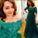 Long Green Lace Off-the-Shoulder Prom Dresses Party Evening Gowns 438