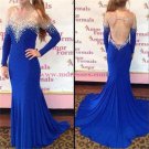 Long Blue Mermaid Beaded Illusion Neckline Prom Dresses Party Evening Gowns 439 Long Blue Mermaid Beaded Illusion Neckline Prom Dresses Party Evening Gowns 439