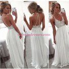 Long White Spaghetti Straps Chiffon Prom Dresses Party Evening Gowns 443 Long White Spaghetti Straps Chiffon Prom Dresses Party Evening Gowns 443