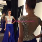Long Blue Beaded Prom Dresses Party Evening Gowns 446