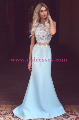Mermaid Lace Two Pieces Prom Dresses Party Evening Gowns 447