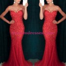 Mermaid Long Red Sparkly Prom Dresses Party Evening Gowns 449