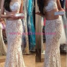 Two Pieces Lace Illusion Neckline Prom Dresses Party Evening Gowns 455