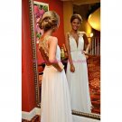 Long White Gold Lace Appliques Prom Dresses Party Evening Gowns 460
