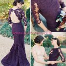 3/4 Length Sleeves Mermaid Long Purple Lace Prom Dresses Party Evening Gowns 464 3/4 Length Sleeves Mermaid Long Purple Lace Prom Dresses Party Evening Gowns 464