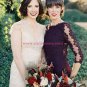 3/4 Length Sleeves Mermaid Long Purple Lace Prom Dresses Party Evening Gowns 464