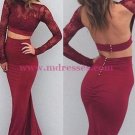 Long Sleeves Lace Mermaid Two Pieces Open Back Prom Dresses Party Evening Gowns 469 Long Sleeves Lace Mermaid Two Pieces Open Back Prom Dresses Party Evening Gowns 469
