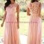Long Pink Lace Chiffon Prom Dresses Party Evening Gowns 470