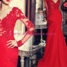 Long Sleeves Mermaid Red Lace Prom Dresses Party Evening Gowns 474
